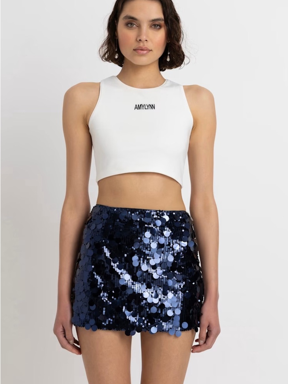 Navy Sequin Mini Skirt